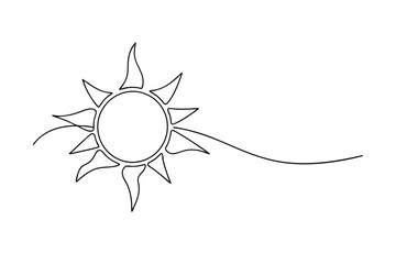 Continuous Line Art Sun, Sky, Minimalist, Summer, Beach, Wave, Simple, Design, Drawing, Illustration