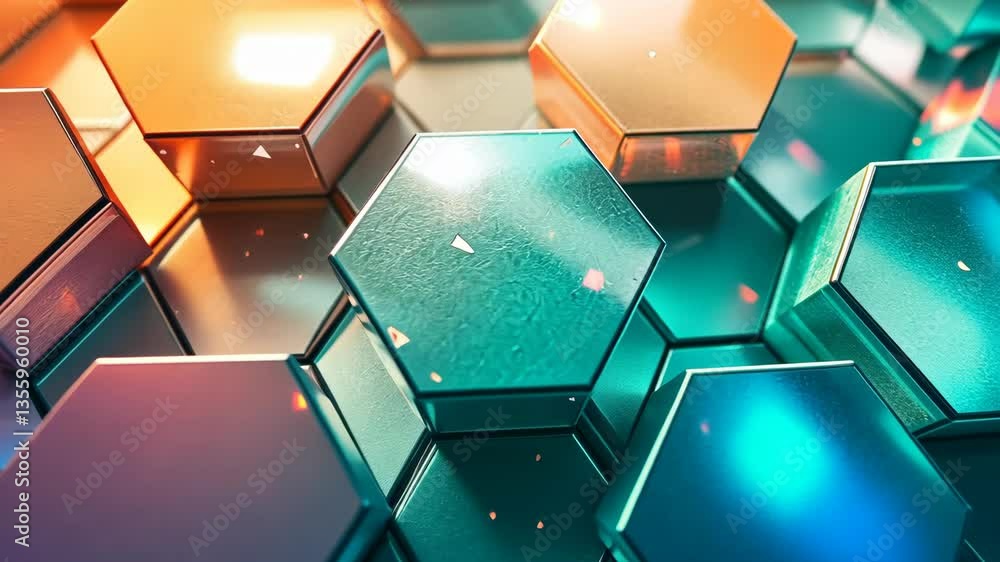 Poster vibrant hexagonal motion: dynamic patterns and light transitions
