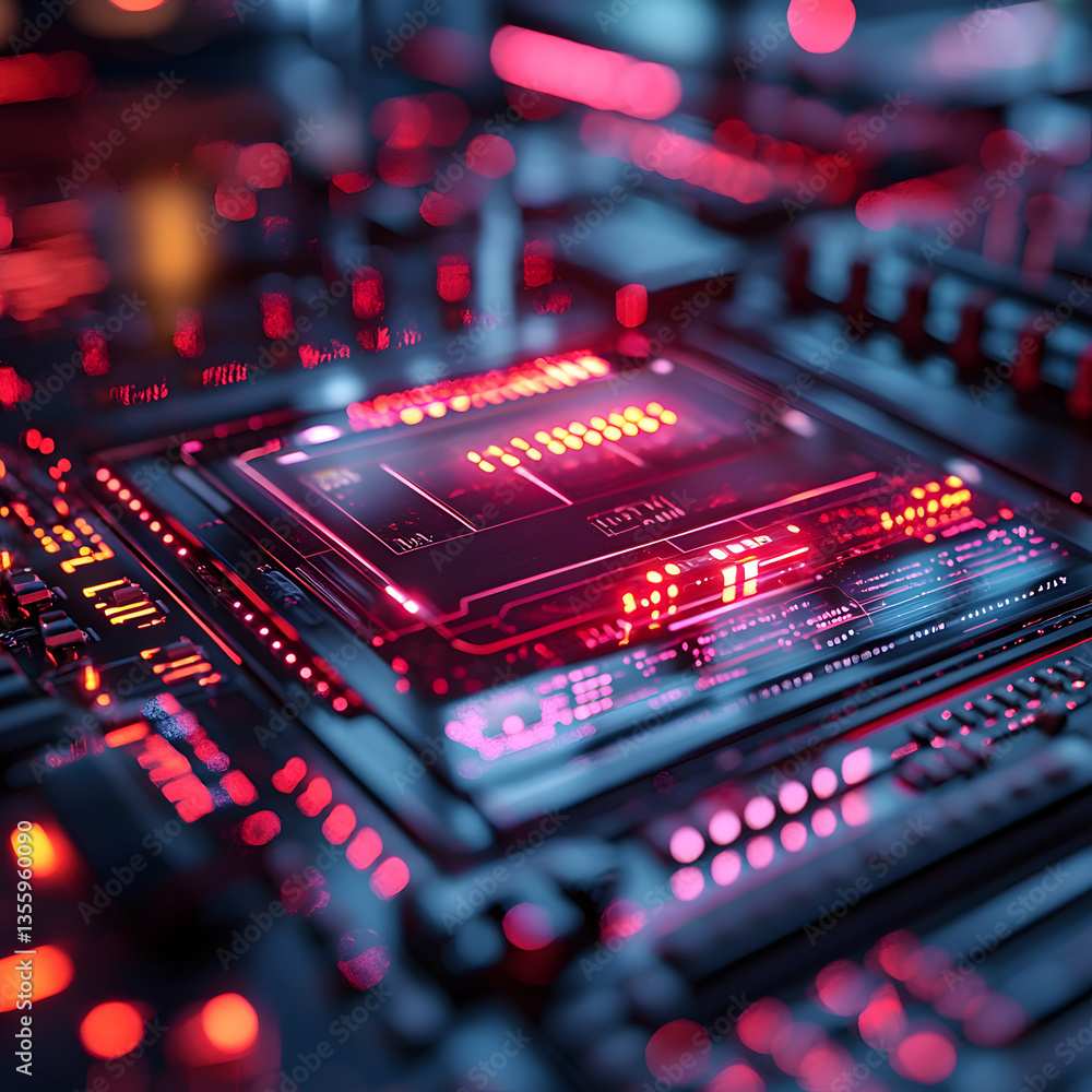 Poster futuristic image of a glowing circuit board showcasing technological advancements and data processin