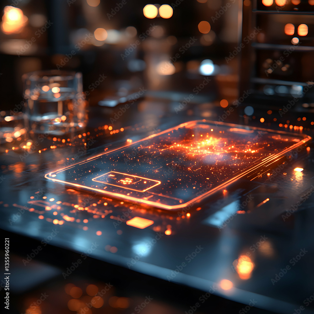 Poster a futuristic phone glows. suggesting cutting-edge technology innovation or data visualization. it co
