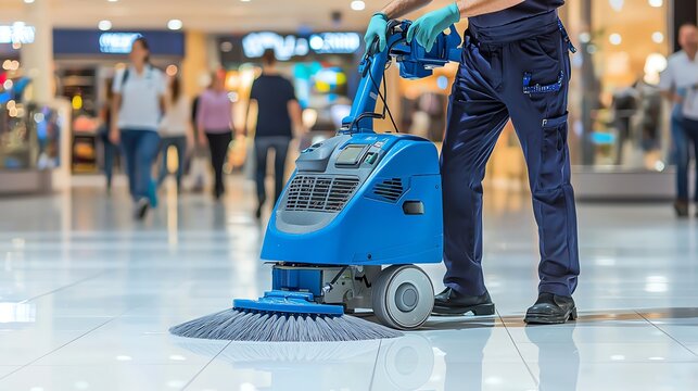 Professional cleaning service in a mall.