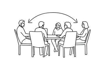 Team Collaboration Circular Table Discussion, Communication Flow, Shared Ideas