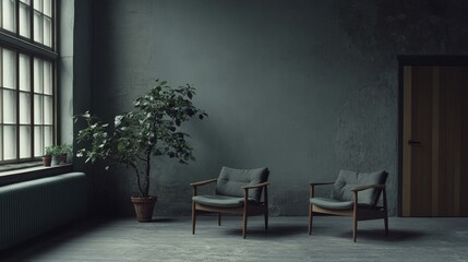 Fototapeta premium Serene Interior: Muted Tones and Natural Light Enhance a Calm Sitting Area