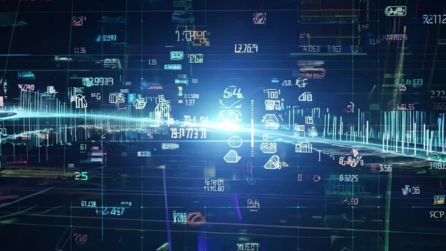 Endless Streaming Numbers and Glowing Binary Codes Moving Across the Screen in Seamless Loop