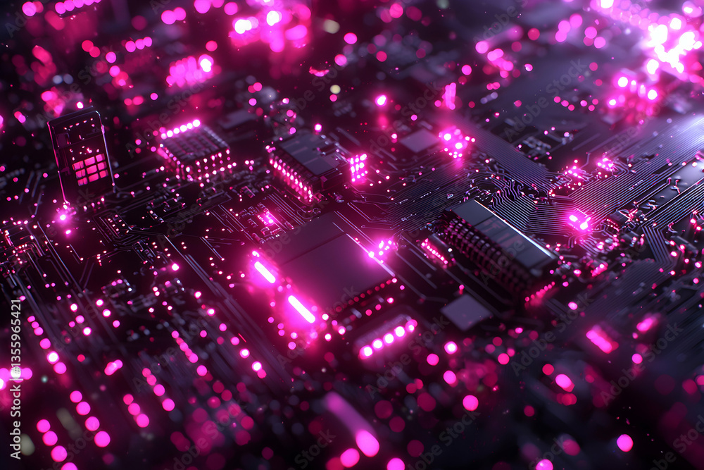 Poster abstract high-tech image of a glowing circuit board. perfect for tech blogs articles or futuristic d