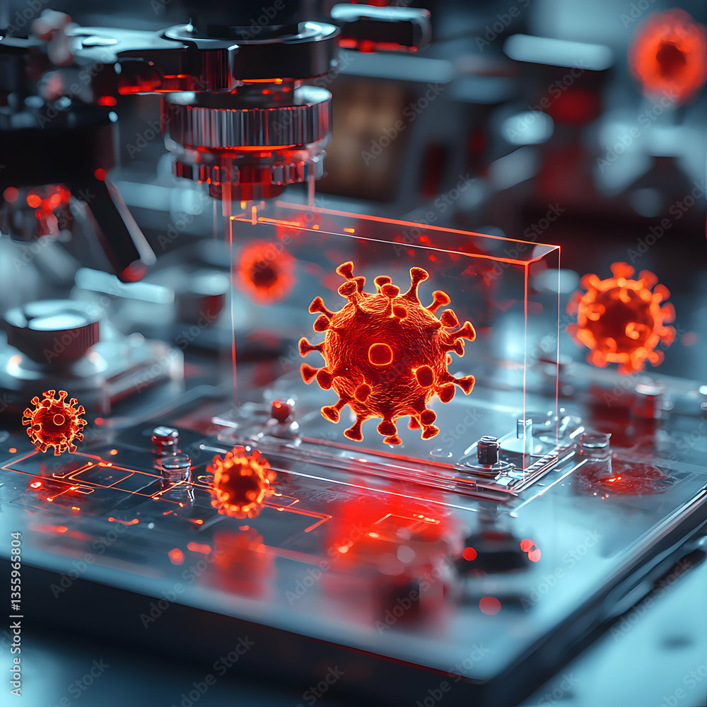 Aufkleber this image depicts a microscopic view of a virus illuminated in red. it could be used to illustrate 