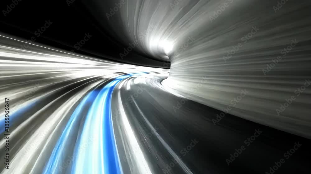 Poster dynamic light trails racing through a futuristic tunnel in motion