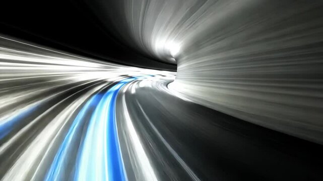 Dynamic light trails racing through a futuristic tunnel in motion