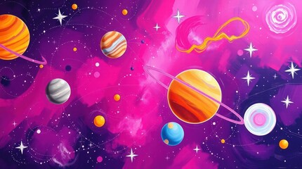Colorful Outer Space Illustration with Planets and Stars for Kids
