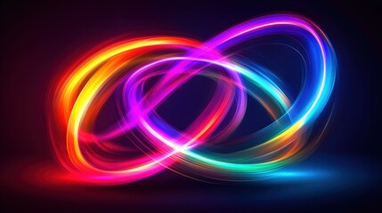 Vibrant Neon Light Swirls in Dark Background for Creative Designs