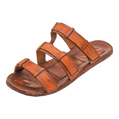 Naklejka premium Classic Brown Leather Sandal with Straps and Texture
