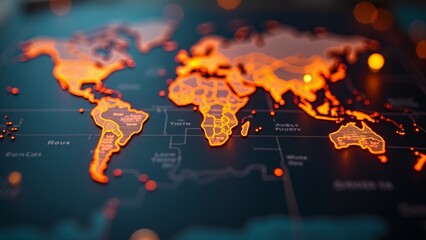 Obraz premium Glowing World Map On Black Background