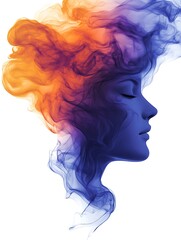 Serene woman with smoke hair, and profile.
