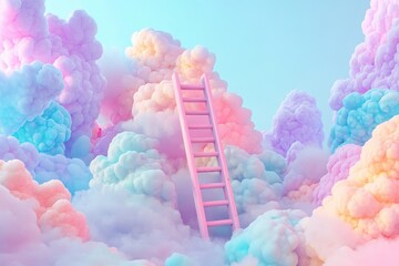 Pastel Dreamy Cloudscape with Ladder