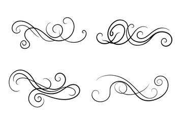 Vintage Filigree Swirls, calligraphy font style Decorative Elements, Text Ornaments curly thin line swings swashes, Flourishes Swirls, text divider, flourish Swirl ornament stroke, scroll design