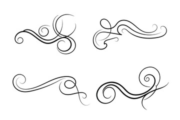 Vintage Filigree Swirls, calligraphy font style Decorative Elements, Text Ornaments curly thin line swings swashes, Flourishes Swirls, text divider, flourish Swirl ornament stroke, scroll design