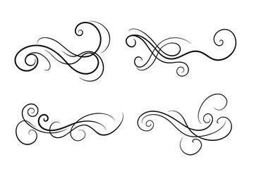 Vintage Filigree Swirls, calligraphy font style Decorative Elements, Text Ornaments curly thin line swings swashes, Flourishes Swirls, text divider, flourish Swirl ornament stroke, scroll design