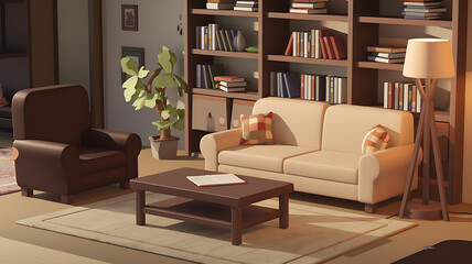 Cozy living room interior warm tones minimalist style