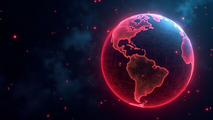 Glowing Digital Earth Hologram In Space