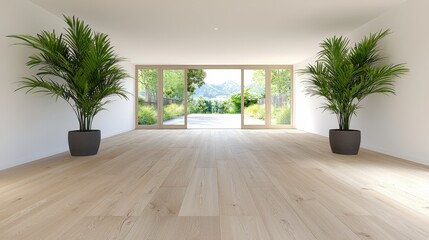 Bright Minimalist Interior with Lush Green View