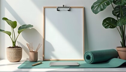 Minimalist Yoga Setup with Copy Space
