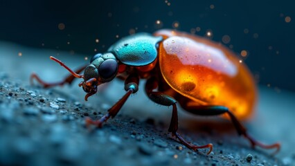 Naklejka premium Glowbug Beetle Close-Up, Abstract Artificial Light