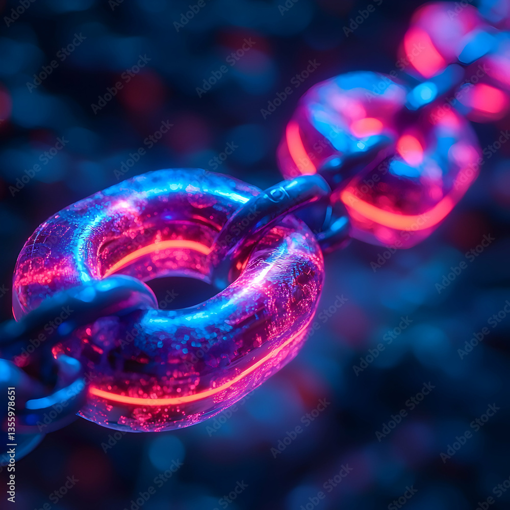 Poster futuristic neon chain link glows with vibrant colors. perfect for tech concepts cryptocurrency visua