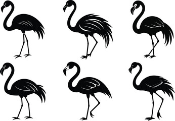 Standing Flamingo Silhouette Vector in Black Vector Art