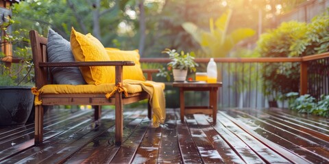 Charming Outdoor Patio with Wooden Furniture