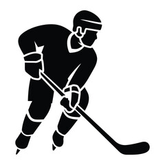 Hockey player Silhouette, Vector, Icon, Logo, White Background.