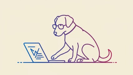 A dog with glasses using a laptop, blending humor with technology.