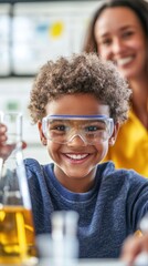 A Joyful Young Scientist Conducting Experiments in a Classroom Setting,  Exploring the Wonders of Science and Discovery