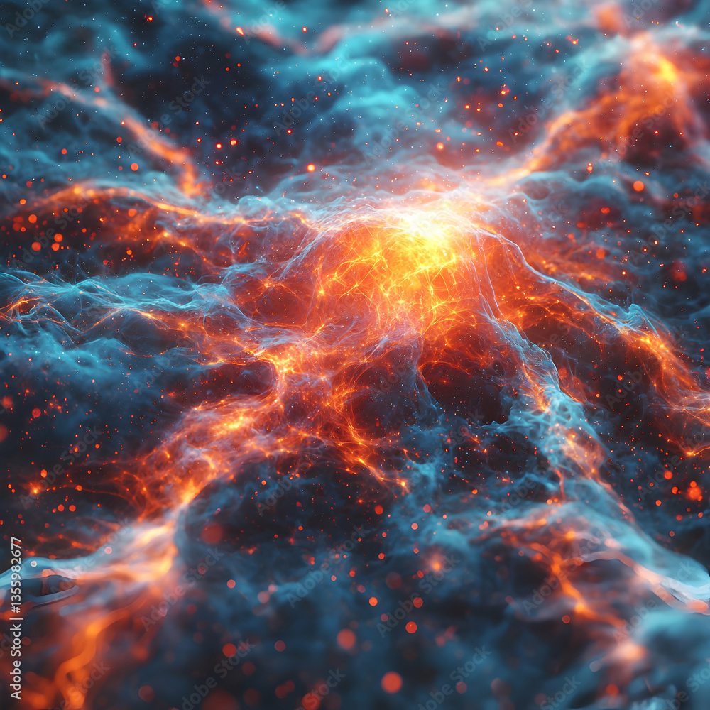 Poster an abstract view of a fiery nebula. ideal for futuristic sci-fi content website backgrounds or abstr