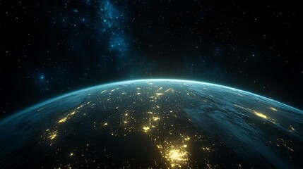 Obraz premium Earth at night, city lights, space view.