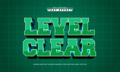 level clear editable text effect with a gaming and play text style