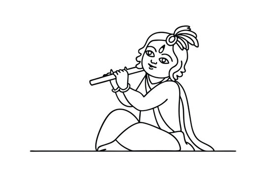 black and white krishna playing flute clip art preview