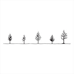 Continuous Line Drawing of Trees Vector Illustration,Minimalist Tree Line Art Design,One Line Tree Sketch Vector,Hand Drawn Trees in Continuous Line Style,Abstract Tree Silhouette Line Drawing