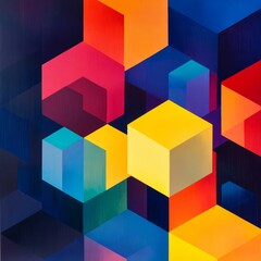 Naklejka premium geometric abstraction of overlapping hexagons in bold gradients, vibrant and modern composition, clean and structured design