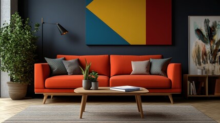 Modern living room with bold color scheme