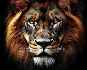 Fototapeta premium Majestic Lion Portrait with Dark Background.