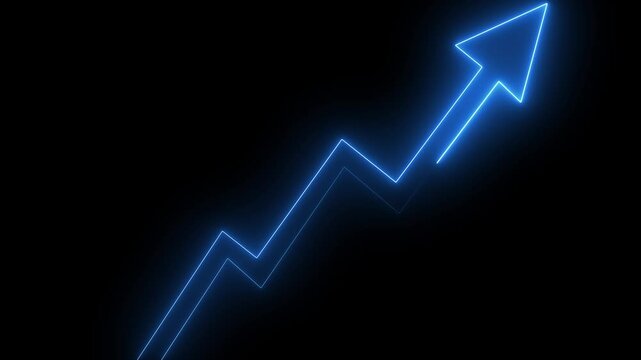 Abstract full scene business growth arrow neon bright up.Business growth concept on graph chart showing growth of marketing sales profit up to future target