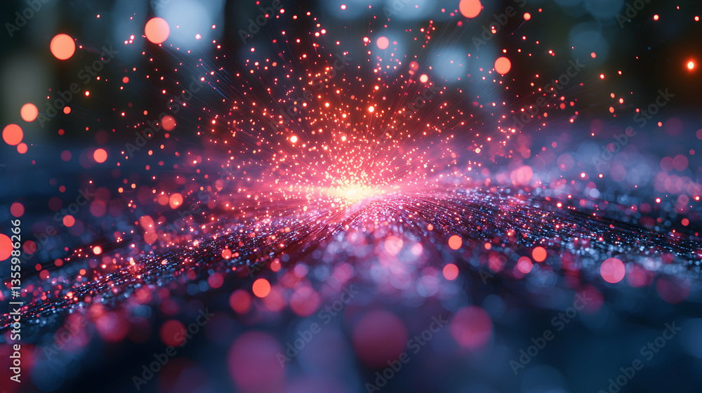 Poster abstract digital art showing light particles and lines. could be used as a background or visual elem