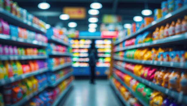 abstract blur shelf in minimart and supermarket for backdrop