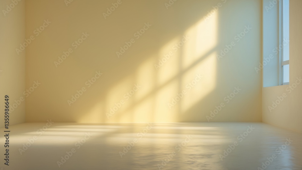 Poster abstract pastel yellow studio backdrop for product display. vacant space featuring shadows from a wi