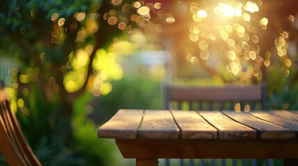Wooden Garden Table in Sunlight