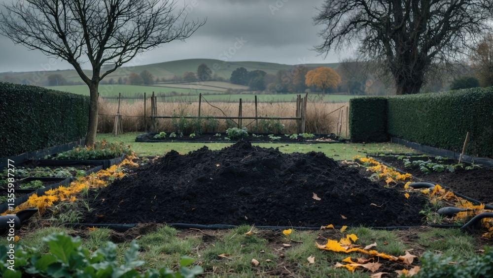 Poster adding large amounts of topsoil to the vegetable patch in the garden