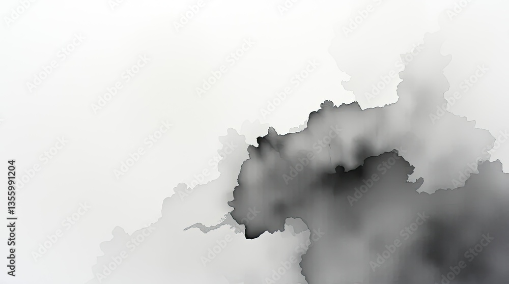 Poster soft black and white watercolor cloud shapes merge gently in an abstract composition creating a peac