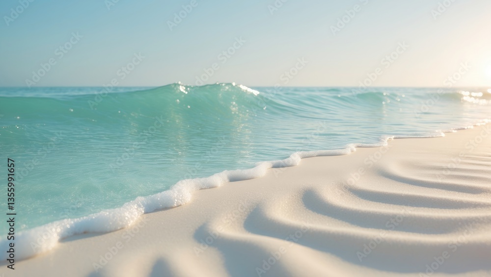 Poster background image of gentle ocean wave on sandy shore. close-up of ocean wave with space available fo