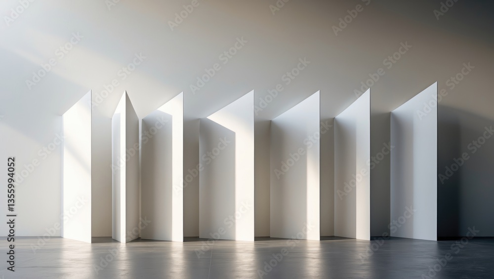 Poster abstract white grey background featuring a contrasting perspective of stripes, light and shadow with
