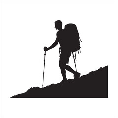 Hiking man Silhouettes. hiker with rucksacks silhouette.